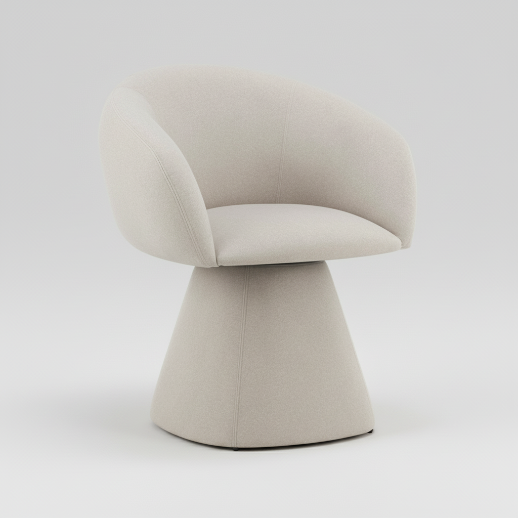 Upholstered dining chair, light beige linen fabric with rounded seat and backrest