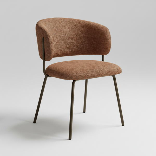 Dining chair with cayenne fabric seat and bronze metal legs
