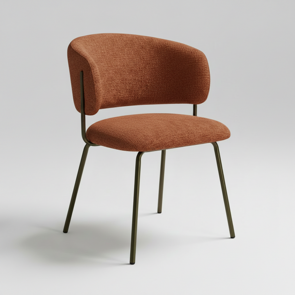 Dining chair with cayenne fabric seat and bronze metal legs