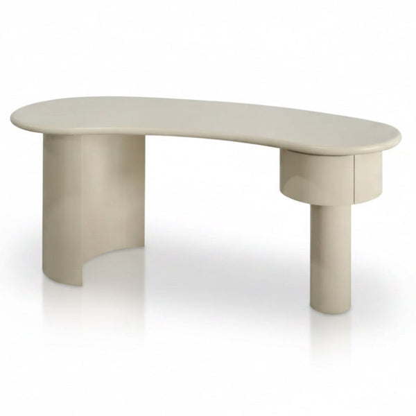 Macao Desk Matte Creamy Latte Modern Drawer Curved Shape Side