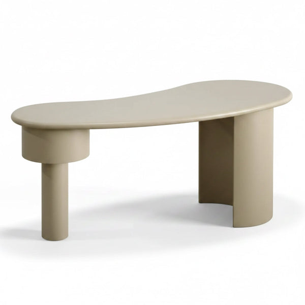Macao Desk Matte Creamy Latte Modern Drawer Curved Shape front side