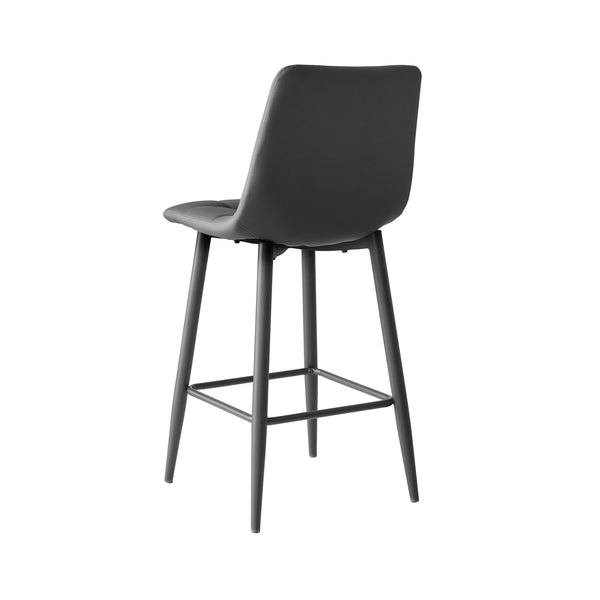 Macy bar stool with dark grey padded seat and back, armless, metal legs and footrest