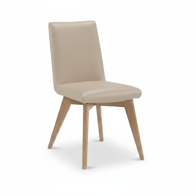Marsden leather dining chair natural wood light mocha beige leather