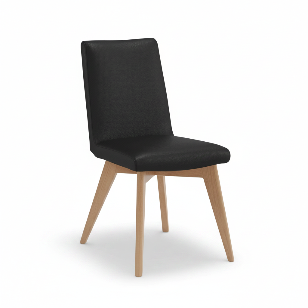 Marsden leather dining chair natural wood black leather