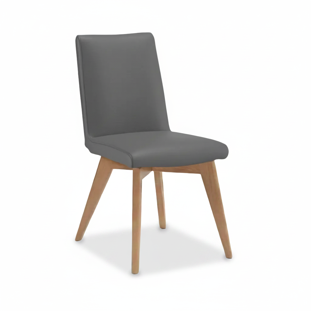 Marsden leather dining chair natural wood grey leather