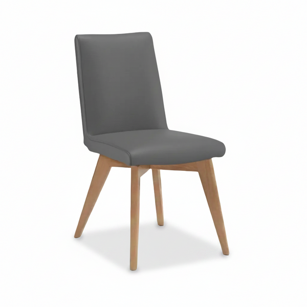 Marsden leather dining chair natural wood grey leather