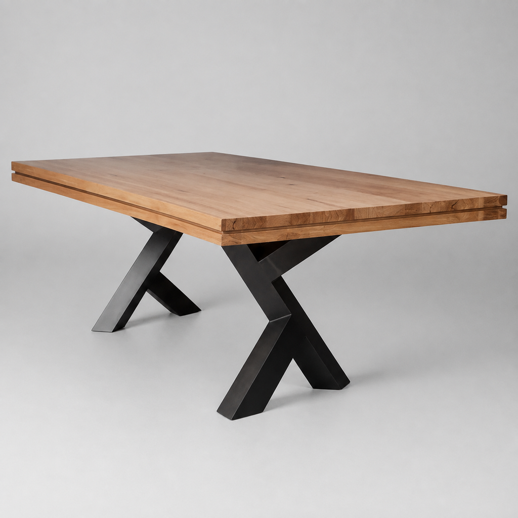 Metalico XY leg with Messmate timber table top with shadow groove line