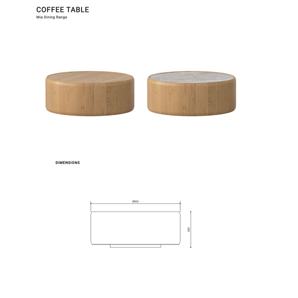 Mia : Round Coffee Table Natural Oak Marble Top