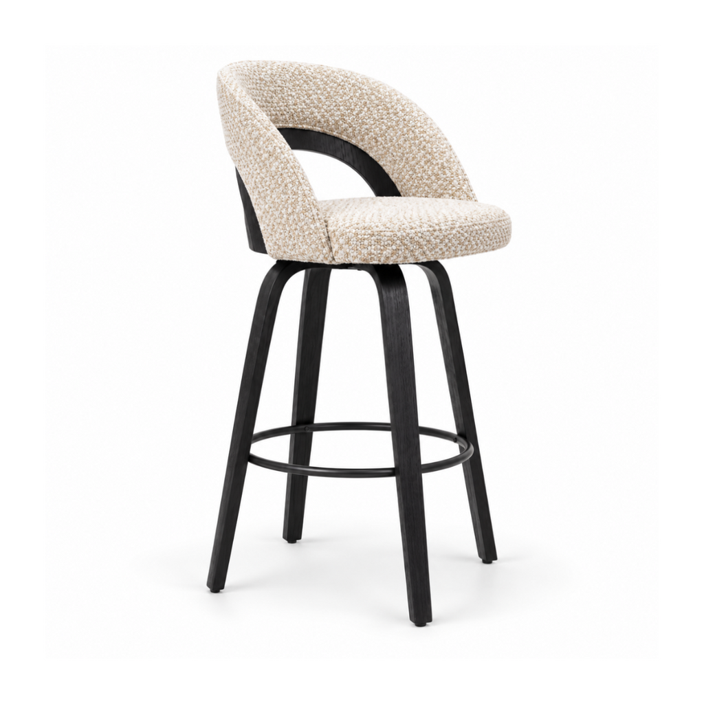Mina Bar Stool | Beige Fabric | Black Frame