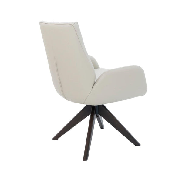 Monti Swivel Dining Chair Beige Leather Dark Walnut Base Back Angle