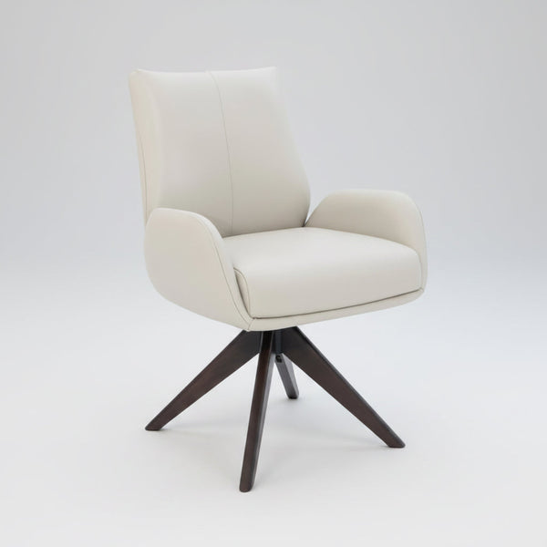 Monti Swivel Dining Chair Beige Leather Dark Walnut Base Front