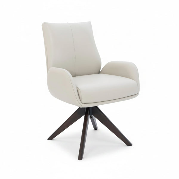 Monti Swivel Dining Chair Beige Leather Dark Walnut Base Front