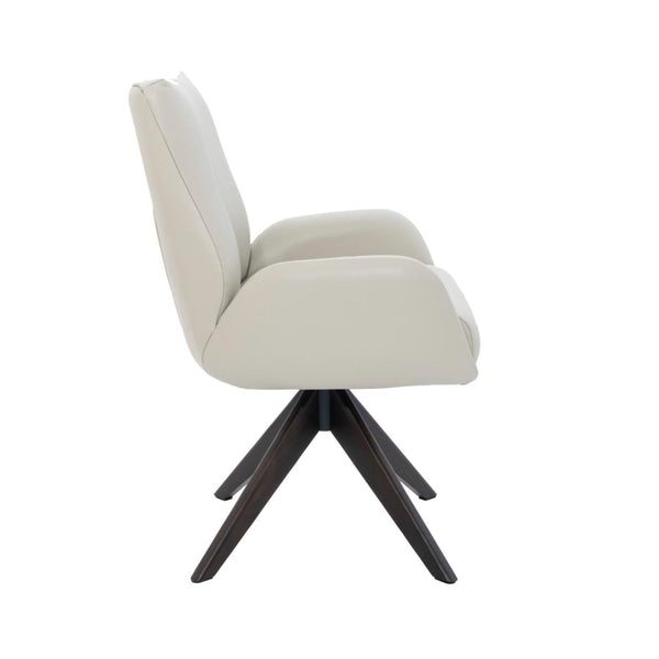 Monti Swivel Dining Chair Beige Leather Dark Walnut Base Side