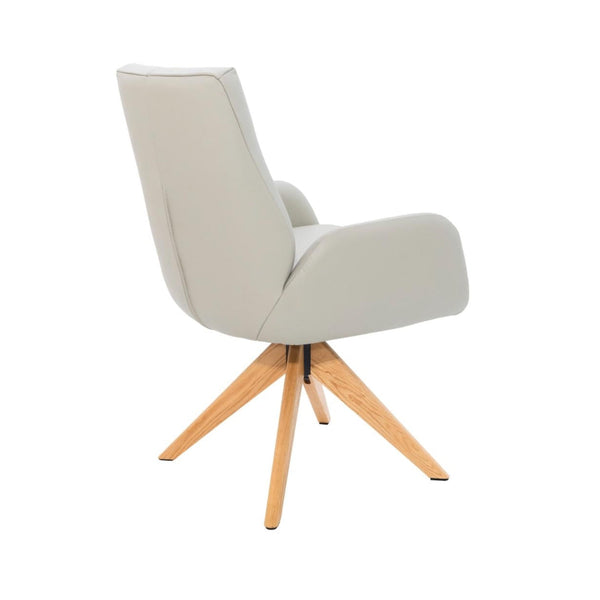 Monti Swivel Dining Chair Beige Leather Natural Oak Base Back Angle