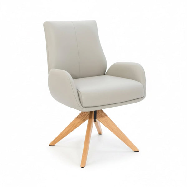 Monti Swivel Dining Chair Beige Leather Natural Oak Base Front