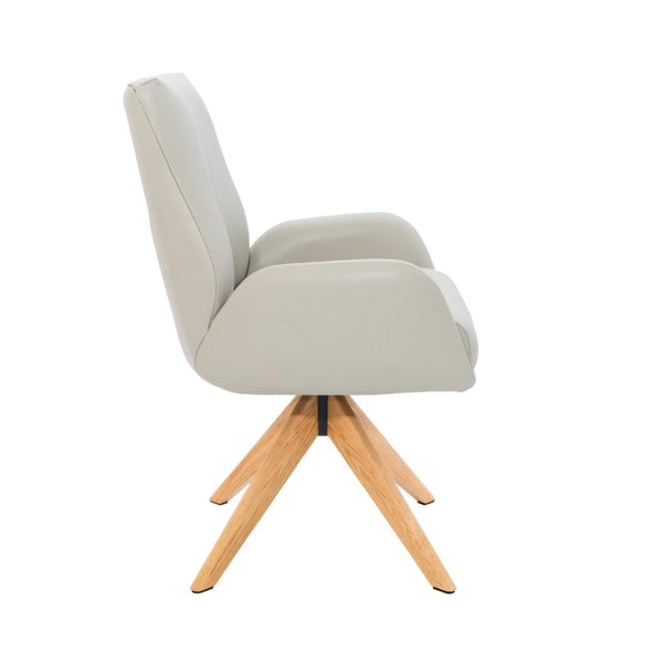 Monti Swivel Dining Chair Beige Leather Natural Oak Base Side