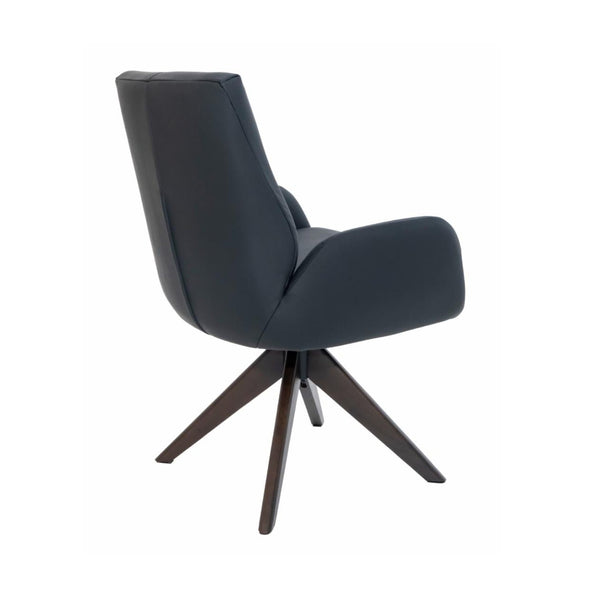 Monti Swivel Dining Chair Black Leather Dark Walnut Base Back Angle