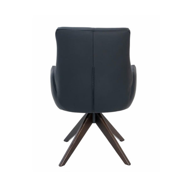 Monti Swivel Dining Chair Black Leather Dark Walnut Base Back