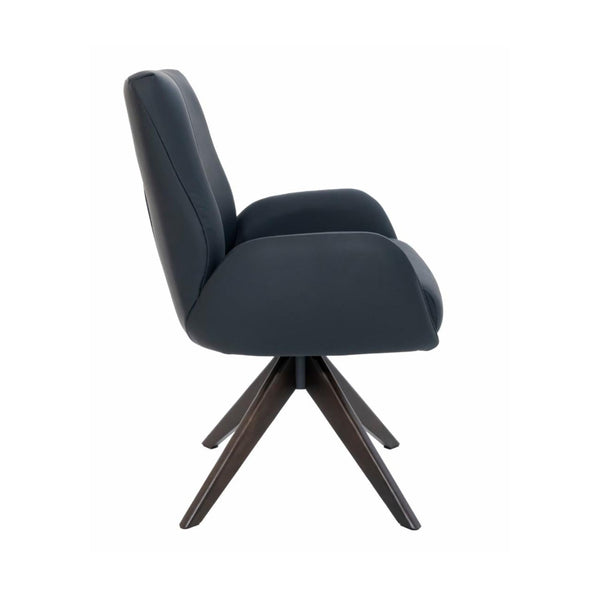 Monti Swivel Dining Chair Black Leather Dark Walnut Base Side
