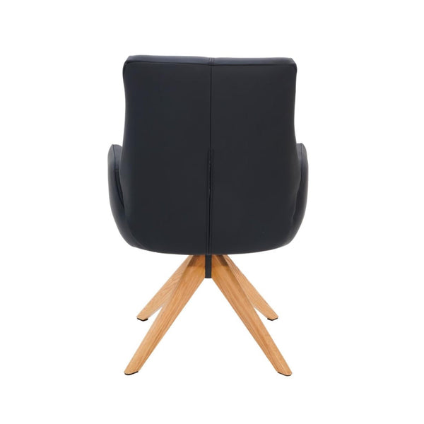 Monti Swivel Dining Chair Black Leather Natural Oak Base Back
