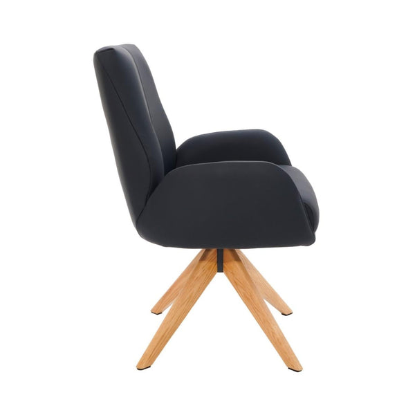 Monti Swivel Dining Chair Black Leather Natural Oak Base Side