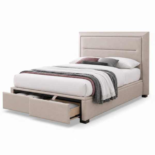 Norah Gas Lift Bed with Drawers Beige Fabric Queen or King Size