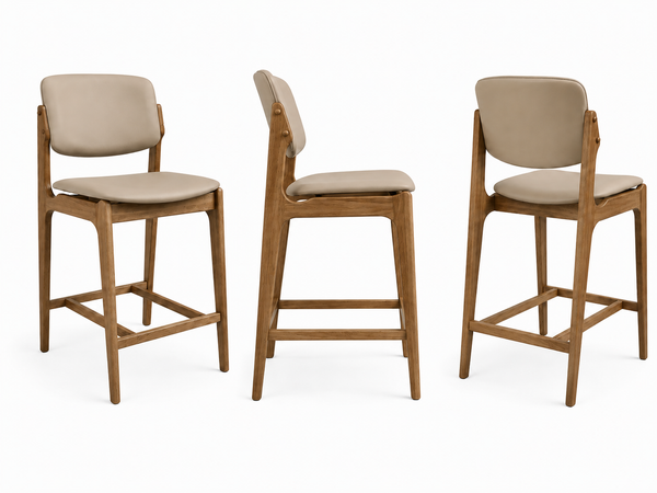 Olivia : Bar Stool in Light Walnut Wood Beige Leather