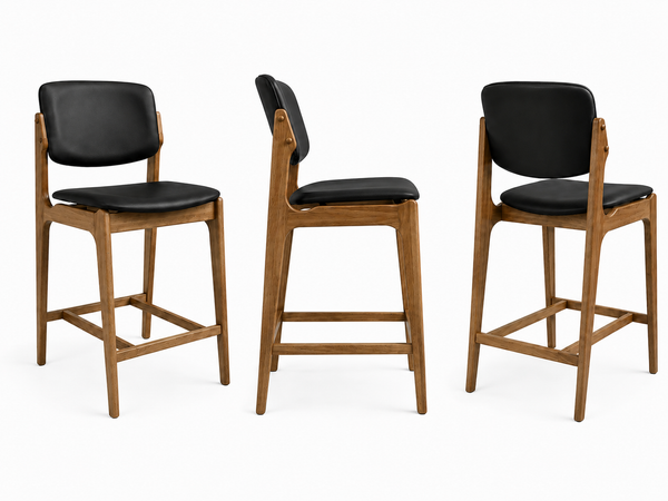 Olivia : Bar Stool in Light Walnut Wood Black Leather