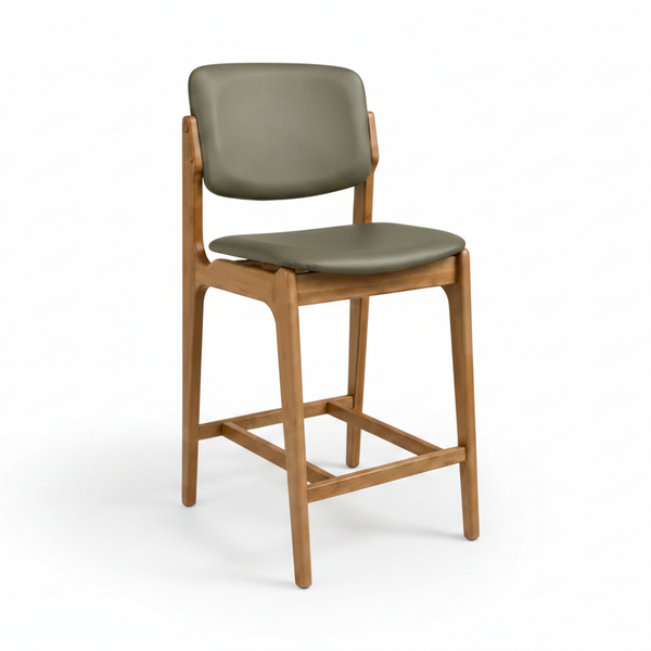 Olivia : Bar Stool in Light Walnut Wood Sage Leather