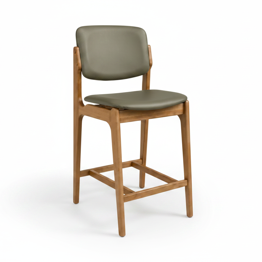Olivia : Bar Stool in Light Walnut Wood Sage Leather