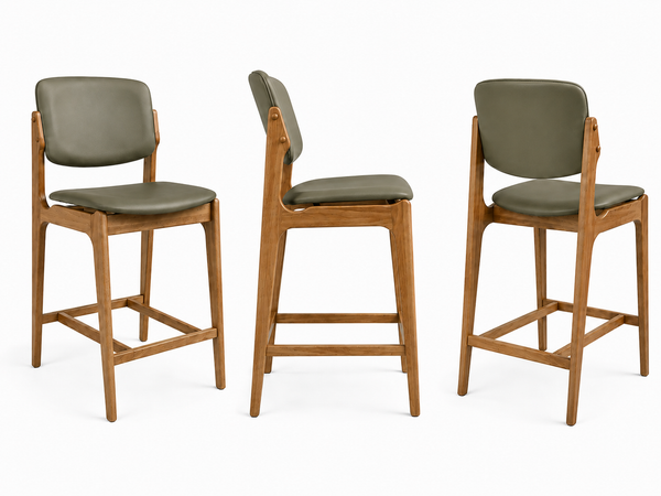 Olivia : Bar Stool in Light Walnut Wood Sage Leather