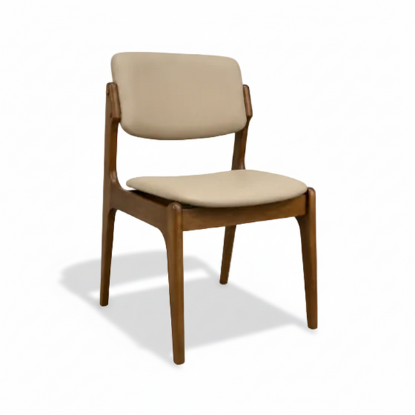 Olivia Dining Chair Light Walnut Frame Wood Beige Leather Scandinavian Retro Design Front Angle