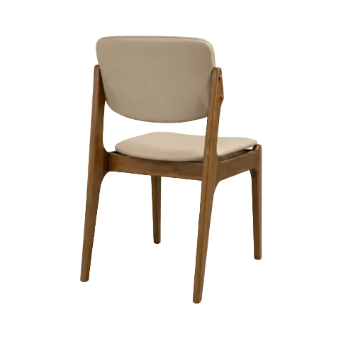 Olivia Dining Chair Light Walnut Frame Wood Beige Leather Scandinavian Retro Design Rear Angle