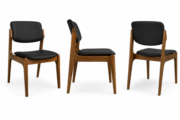 Olivia : Dining Chair in Light Walnut Wood Black Leather