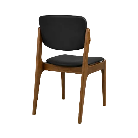 Olivia Dining Chair Light Walnut Frame Wood Black Leather Scandinavian Retro Design Rear Angle