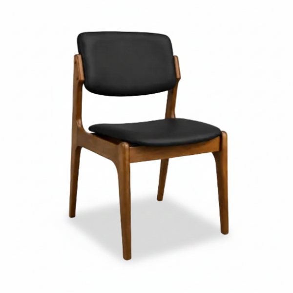 Olivia Dining Chair Light Walnut Frame Wood Black Leather Scandinavian Retro Design Front Angle