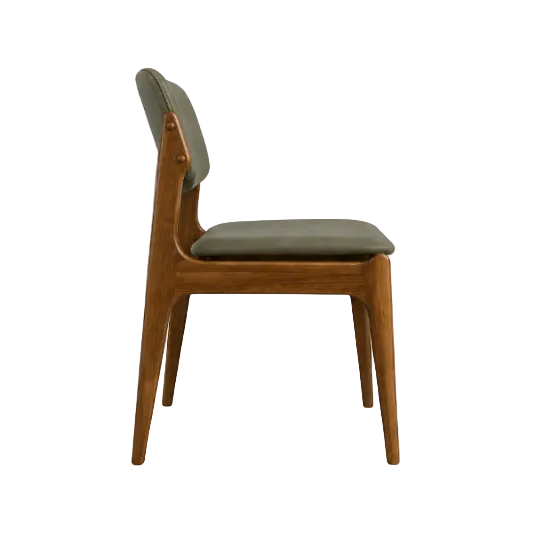 Olivia Dining Chair Light Walnut Frame Wood Sage Leather Scandinavian Retro Design Side