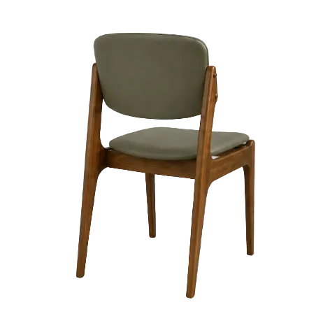 Olivia Dining Chair Light Walnut Frame Wood Sage Leather Scandinavian Retro Design Rear Angle