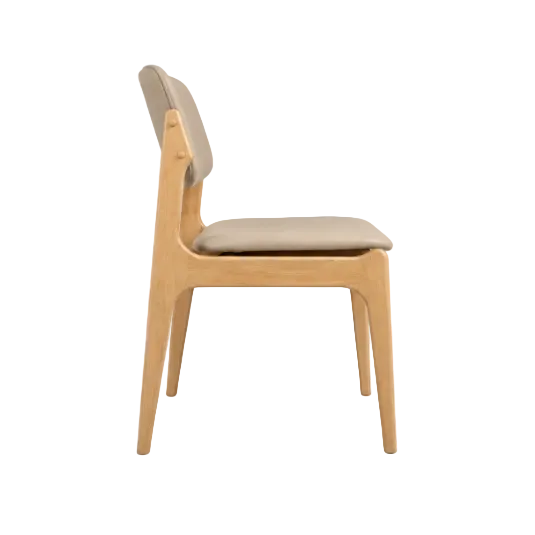Olivia Dining Chair Natural Frame Wood Beige Leather Scandinavian Retro Design Side