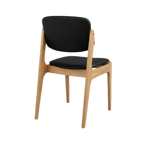 Olivia Dining Chair Natural Frame Wood Black Leather Scandinavian Retro Design Rear Angle
