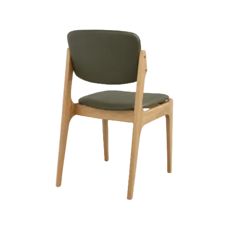 Olivia Dining Chair Natural Frame Wood Sage Leather Scandinavian Retro Design Rear Angle