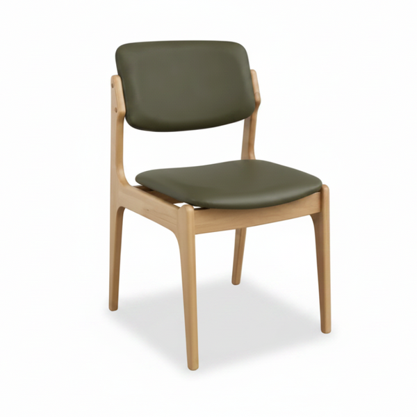 Olivia Dining Chair Natural Frame Wood Sage Leather Scandinavian Retro Design Front Angle