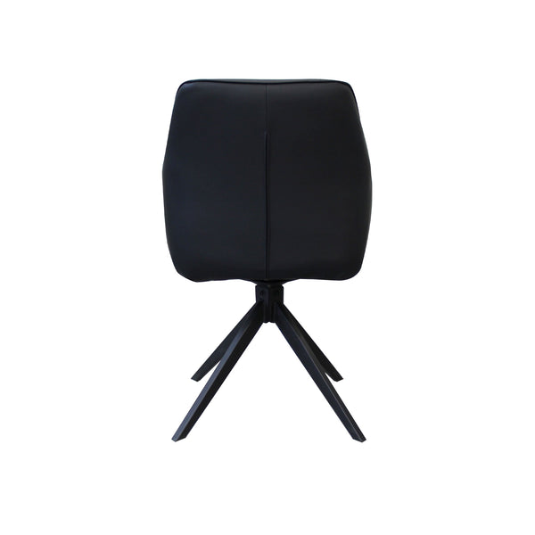 Black eco-leather swivel dining chair back view, padded seat, four-leg star base