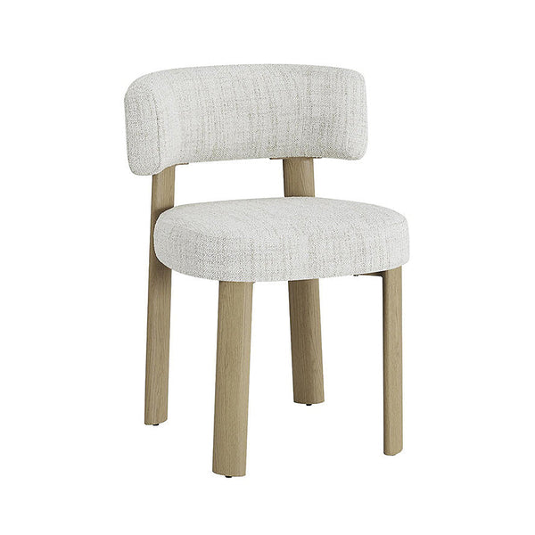 Dining chair with light mist grey fabric and square wooden legs