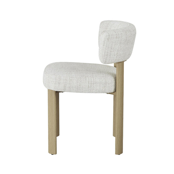 Chair with light gray cushioned seat and backrest on a white background