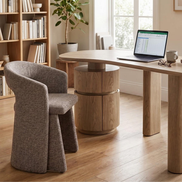 Pisa Dining Chair in Shiitake Tweed Fabric Office Desk Setting