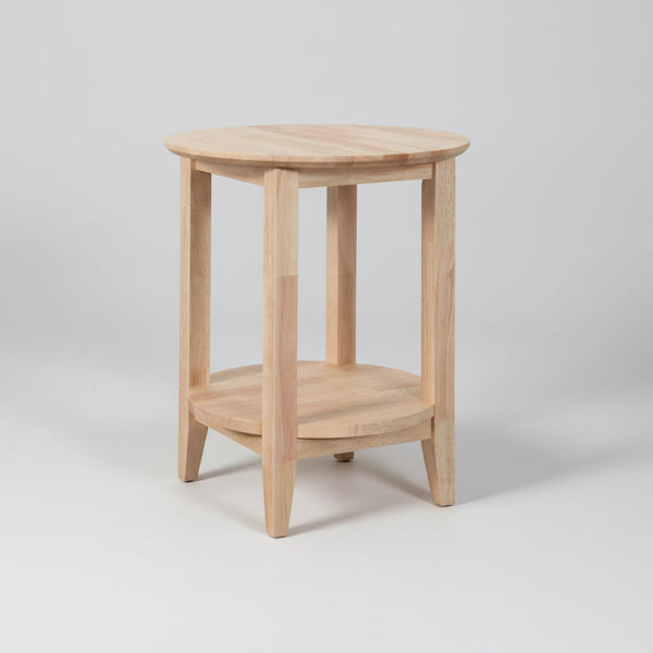 Wooden side table on a light gray background