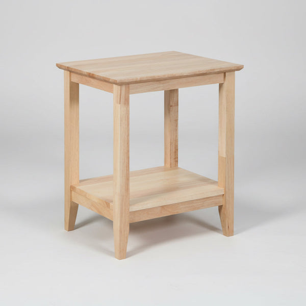 Wooden side table with a shelf on a white background