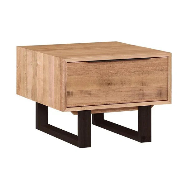 Wood coffee table with one drawer front and dark angled legs