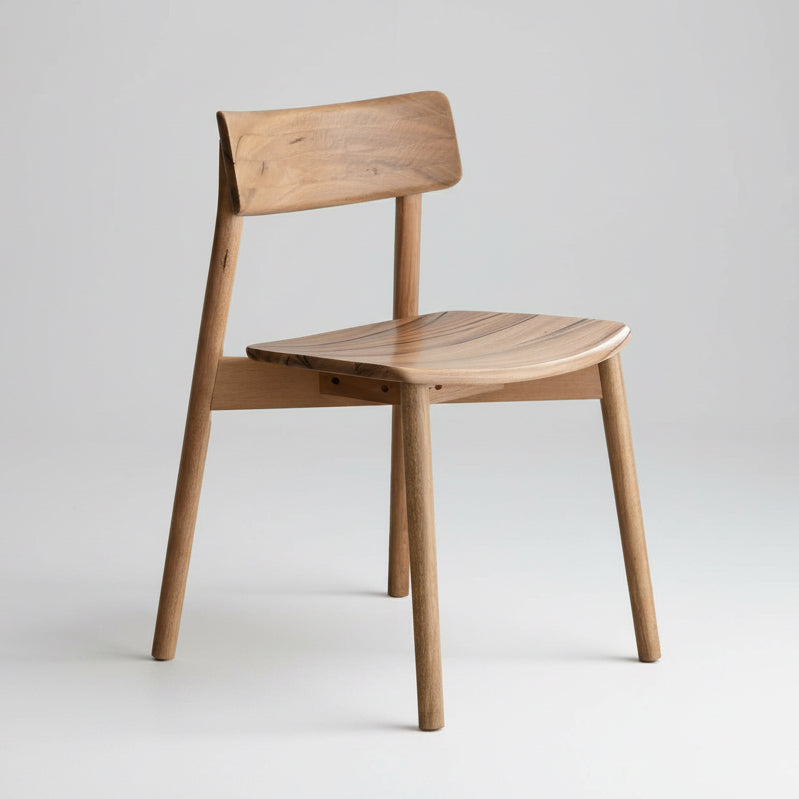 Wood dining chair with curved backrest and rounded seat, tapered legs
